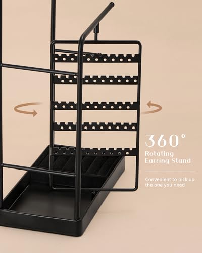 ProCase Rotating Jewelry Organizer Stand, 5-Tier Earring Holder, Black Medium