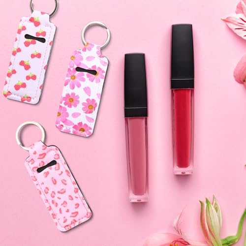 Caiqicome Cotton Chapstick Holder Keychain 3 Pack Lip Balm Pouch