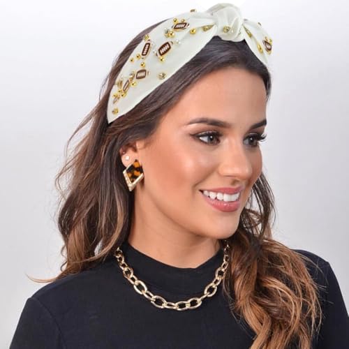 LEKTIST Pearl Rhinestone Knotted Headband - Football Fan Hair Accessory