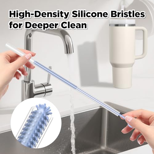 Blue Silicone Straw Cleaner Brush Set - 2 Pcs with 6mm & 9mm Heads, Food-Grade