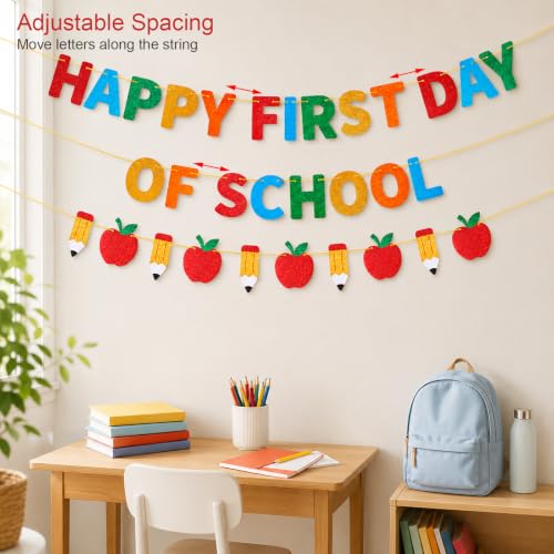 Happy First Day of School Banner, Classroom and Home Decor