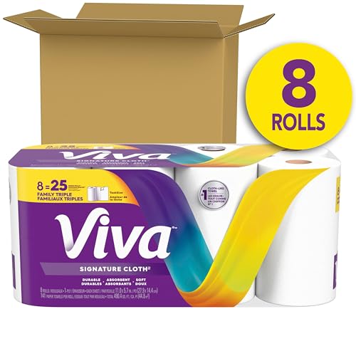 Viva Signature Cloth Paper Towels Pack of 8 Rolls (141 Sheets Each) - Soft & Durable Household Towels