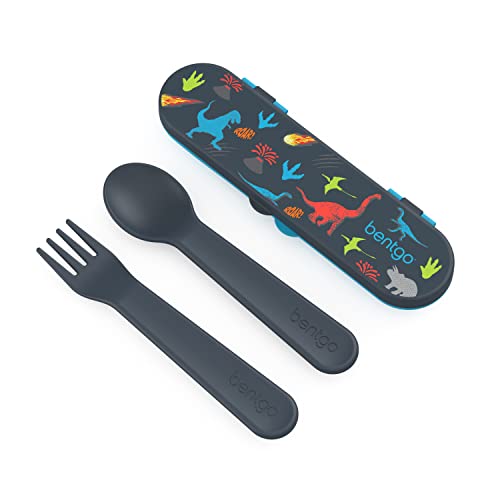 Bentgo Kids Dino Plastic Utensil Set with Fork & Spoon in Storage Case