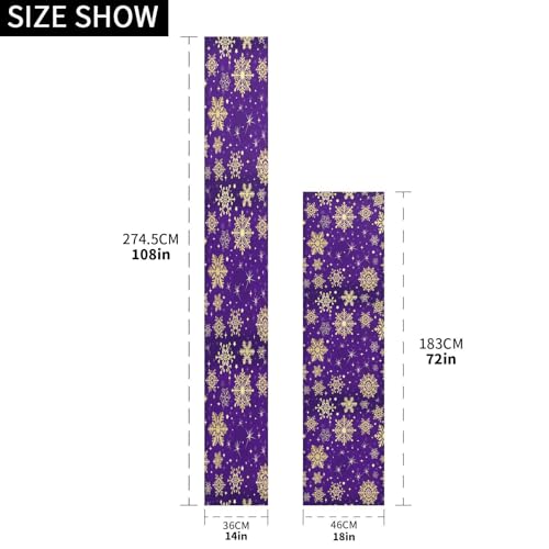 Double-Sided Christmas Table Runner 14x108 Inches Purple Snowflakes Holiday Decor