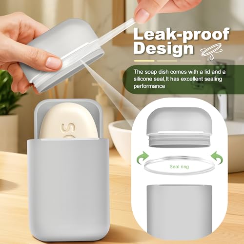 Leak-Proof Travel Soap Case with Drainage Tray - Gray Soap Holder