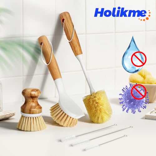 Holikme 6 Pack Dish Brush Set - Amarillo Vegetable & Bottle Brushes