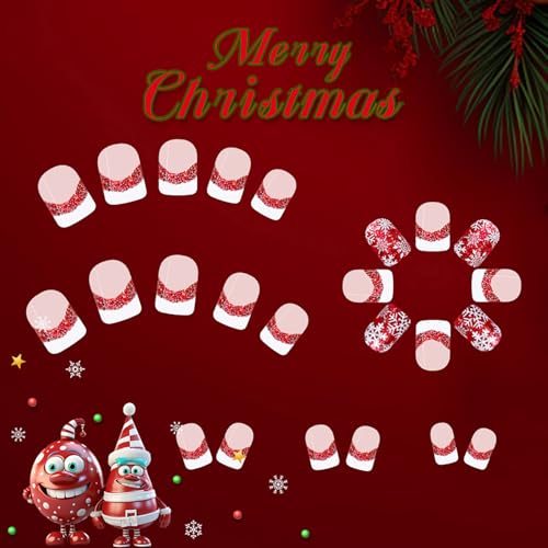 Christmas Press On Nails Short Square Glossy Acrylic False Nails