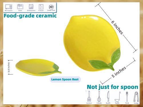 Ceramic Lemon Spoon Rest for Kitchen Counter & Stove - Yellow