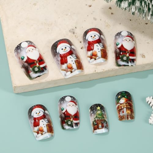 Christmas Press on Nails Medium Square False Nails 24Pcs