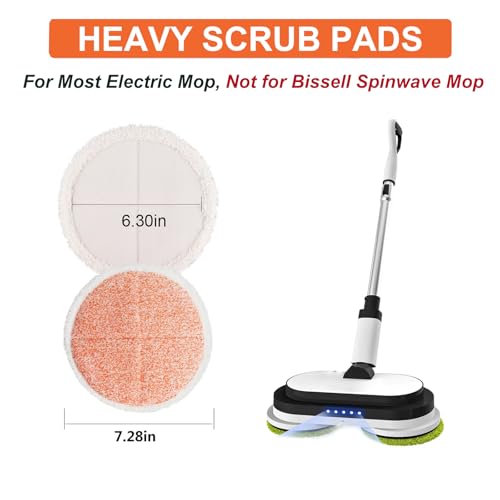 GreeSuit Electric Mop Pads - 7.28in Round Heavy Scrub Pads (4 Pack)