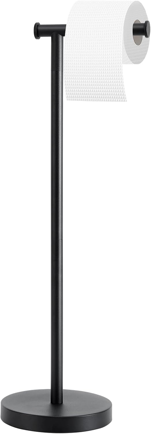 Skiennix Toilet Paper Holder - Free Standing Design with Stable Weighted Base | Rustproof Black Finish