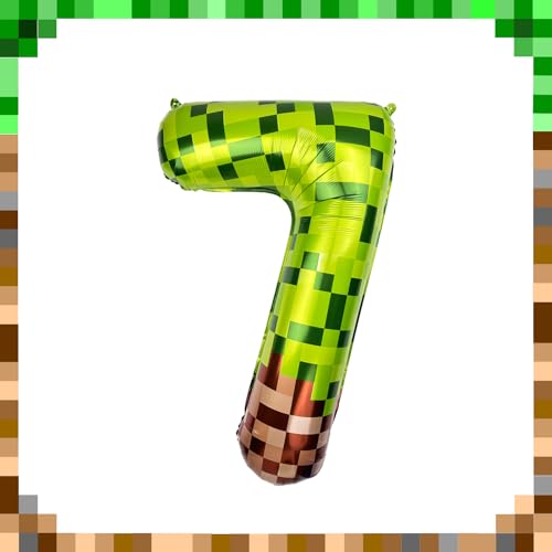 Koxdii 40" Giant Green Pixel Miner Number 7 Foil Balloon for Video Game Party