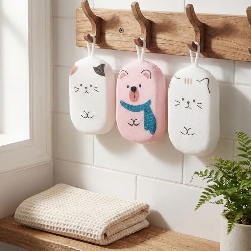 Ferrochef 3-Pack Bath Loofah Sponge Animal Pattern Soft Body Scrubber