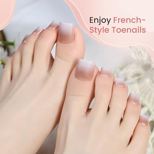 JODSONE French Gradient Brown Square Press On Toe Nails - 150 Pcs Soft Gel