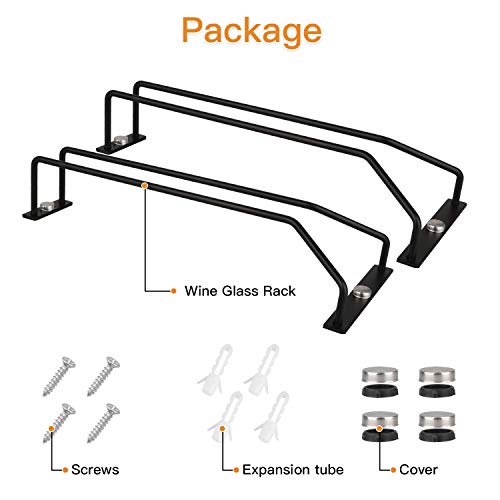 10.8 Inch Black Wine Glass Rack - Under Cabinet Stemware Holder (2 Pack)