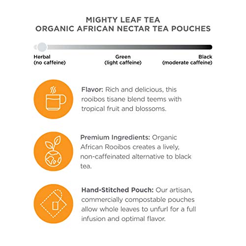 Mighty Leaf Organic African Nectar Herbal Tea – 100 Count Biodegradable Silk Tea Bags – Rooibos-Based Caffeine-Free Blend with Sweet Tropical Flavor