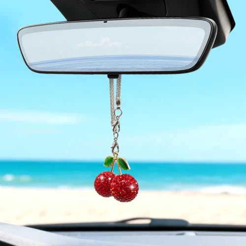 Sparkly Cherry Rear View Mirror Charm - Cute Car Decor for Women