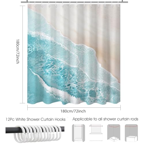 Mocsicka Ocean Shower Curtain - Blue Wave Coastal Decor, 72x72