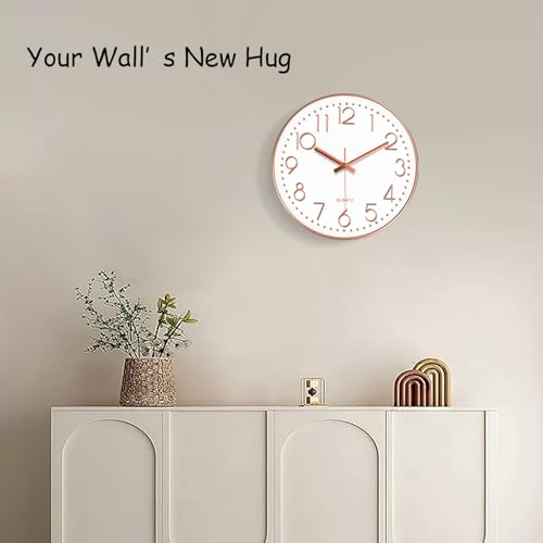 Rose Gold Silent Wall Clock 8 Inch - Non-Ticking Analog Design
