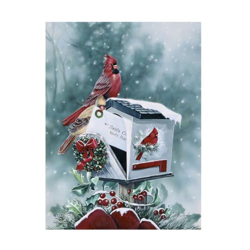 Christmas Cardinals Canvas Wall Art - 32x24 Inch, Ready to Hang, US Made