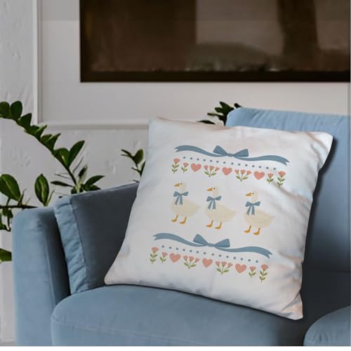 Coquette Blue Bow Goose Pillow Cover 18x18, Soft Flannel Nursery Decor