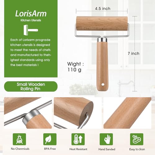 LorisArm Wooden Rolling Pin with Handle - Non-Stick Dough Roller for Baking