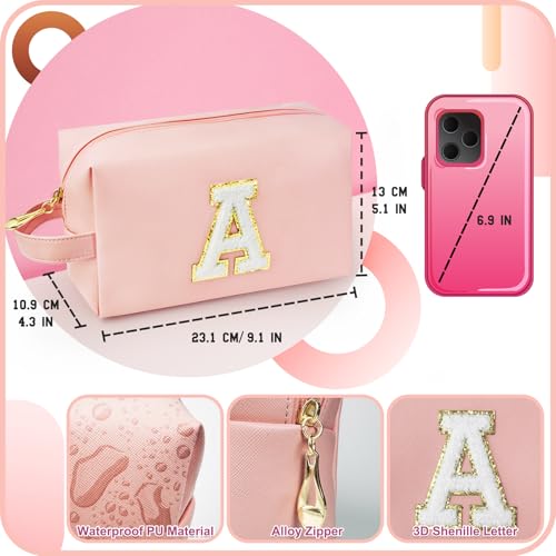 WEMVP Personalized Initial Makeup Bag with Handle Pink