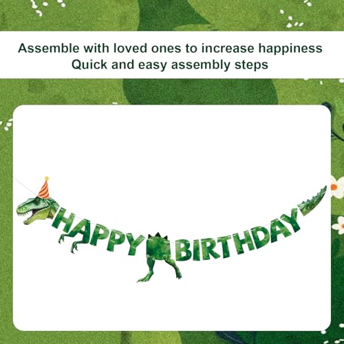 Dinosaur Happy Birthday Banner - Watercolor Green T-Rex Party Decoration