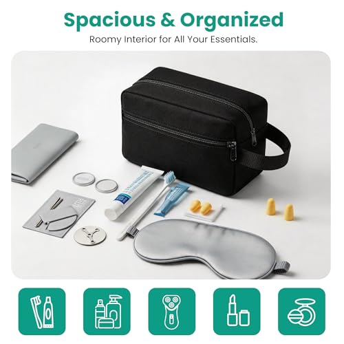 ZENBAGTH Small Travel Toiletry Bag for Women and Men Black Cosmetic Bag