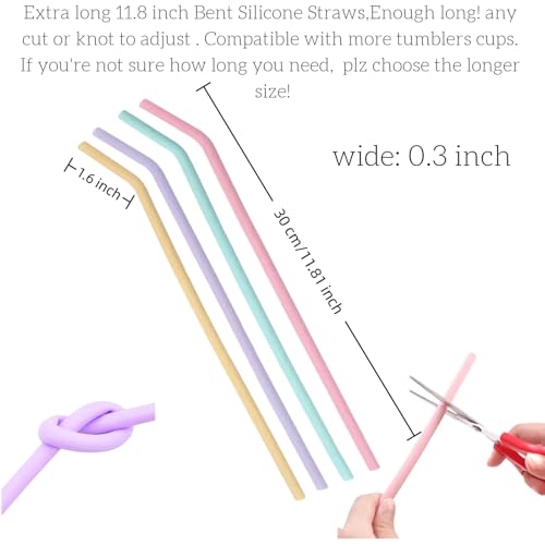 Reusable Silicone Bent Drinking Straws - 11.8 Inch for Large Tumblers, Set of 4