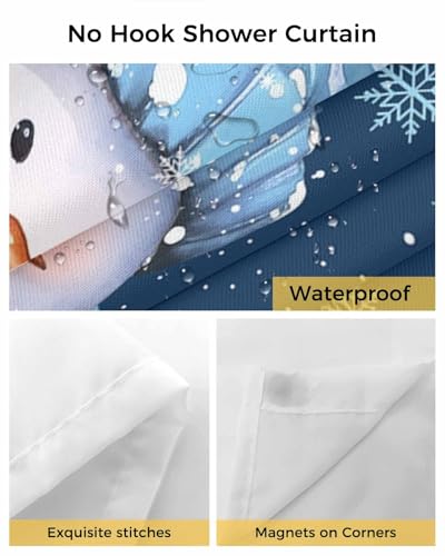 Blue Christmas Shower Curtain with Snap-in Liner - 66x72 Inches - Snowman Winter Design