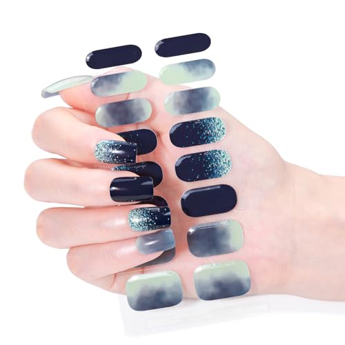 WOKOTO Semi-Cured Black Gradient Gel Nail Strips - 16 Pcs UV Wraps