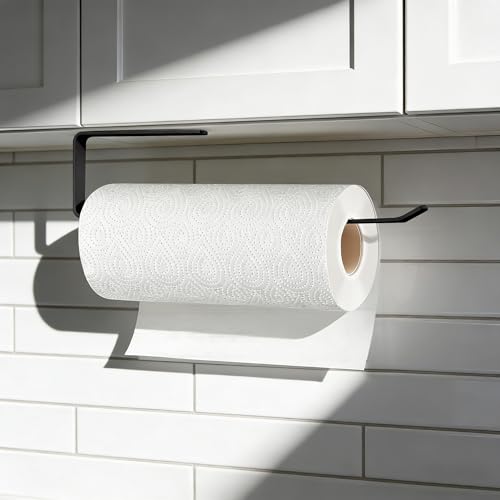 TONLEA Under Cabinet Paper Towel Holder - Matte Black Steel, 2-Pack
