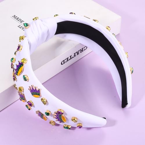 YAHPERN Beaded Mardi Gras Crystal Crown Knotted Headband for Women