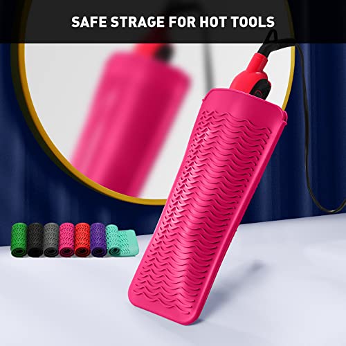 ZAXOP Silicone Curling Iron Mat & Travel Pouch - Heat Resistant 450°F Hotpink