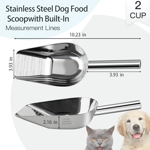 SSyang 1-Cup Pet Food Scoop, Stainless Steel Measuring Scoop for Dogs & Cats
