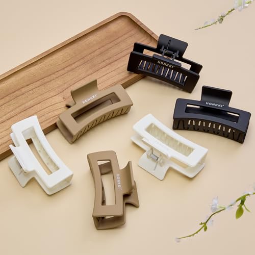 HONKKI 3.4 Inch Rectangle Hair Claw Clips, Nonslip Large Hair Jaw Clips 3 Pack