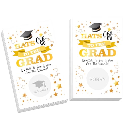 Graduation Scratch Off Game Cards 50 Pcs White Gold Party Activity
