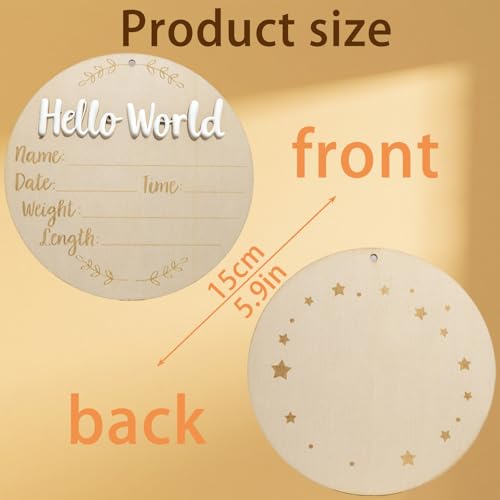 Hello World Baby Announcement Sign - 5.9" White Wooden Keepsake Set