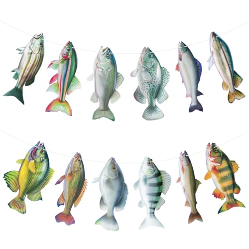 Gone Fishing Party Decorations - 12 Freshwater Fish Banner Set