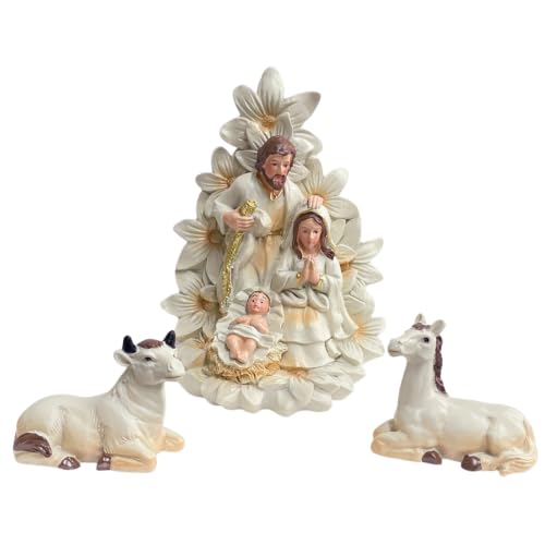 Holy Family Nativity Figurine Set - 3-Piece Resin Christmas Religious Decor