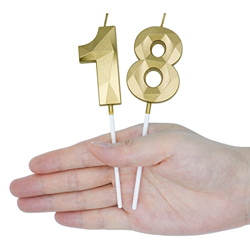 Gold 3D Diamond Birthday Candles Set - 17 & 71 Number Decoration