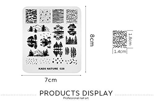 Rolabling Nature Scenery Nail Stamping Plate - Mountain Lake Palm Tree Art