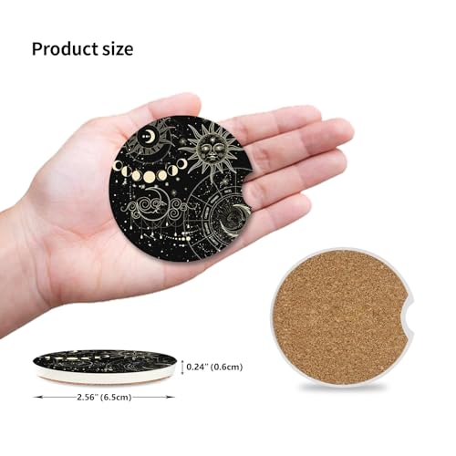 Moon and Sun Car Coasters - 2 Pack Ceramic & Cork Drink Coasters