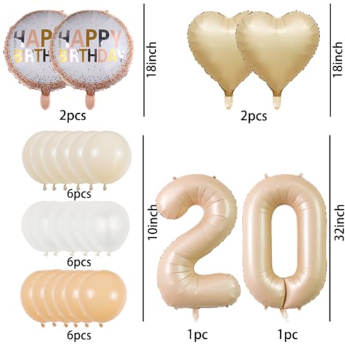 20th Birthday Decorations - 15 Pcs Foil & Latex Balloon Set