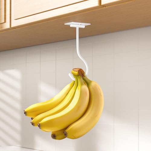 Foldable Banana Hook for Under Cabinet - Adhesive White Hanger (1 Pack)