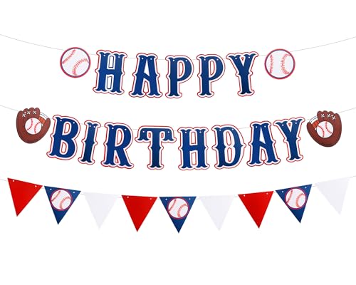 Blue Pre-Strung Baseball Birthday Banner - 3 Piece Bunting Decoration