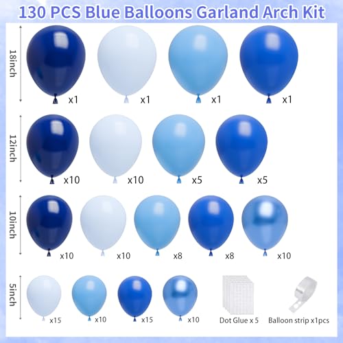 Blue Balloons Arch Kit - 130Pcs Royal Blue Balloon Garland