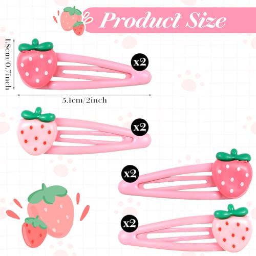 Mabor 8-Piece Pink Strawberry Snap Hair Clips and Barrettes for Girls