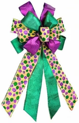 Purple Green Glitter Mardi Gras Wreath Bows by Mardi Gras - Large Decorative Bow for Indoor/Outdoor Decor